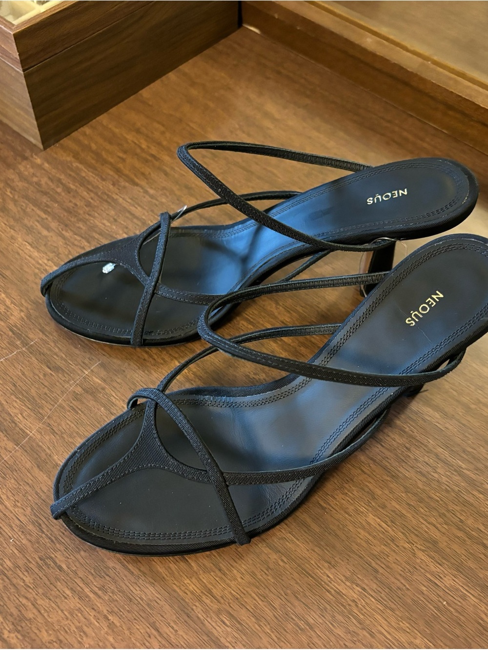 NEOUS Black Strappy Mid-Heel Sandals